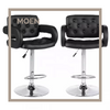 Black Leather Wooden Frame Upholstered Bar Stools Adjustable Height Swivel Bar Stools with Back Kitchen Stools with Armrest Barber Chair